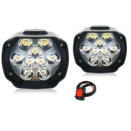 LED světla 2x15W dálkové na moto 12V, 9LED+vypínač